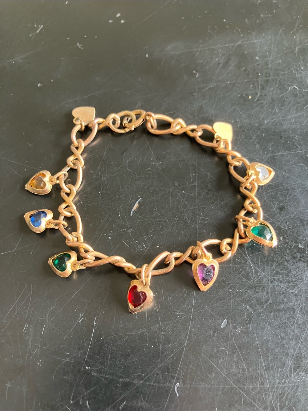 Gold-Tone Multicolor Heart Charm Bracelet